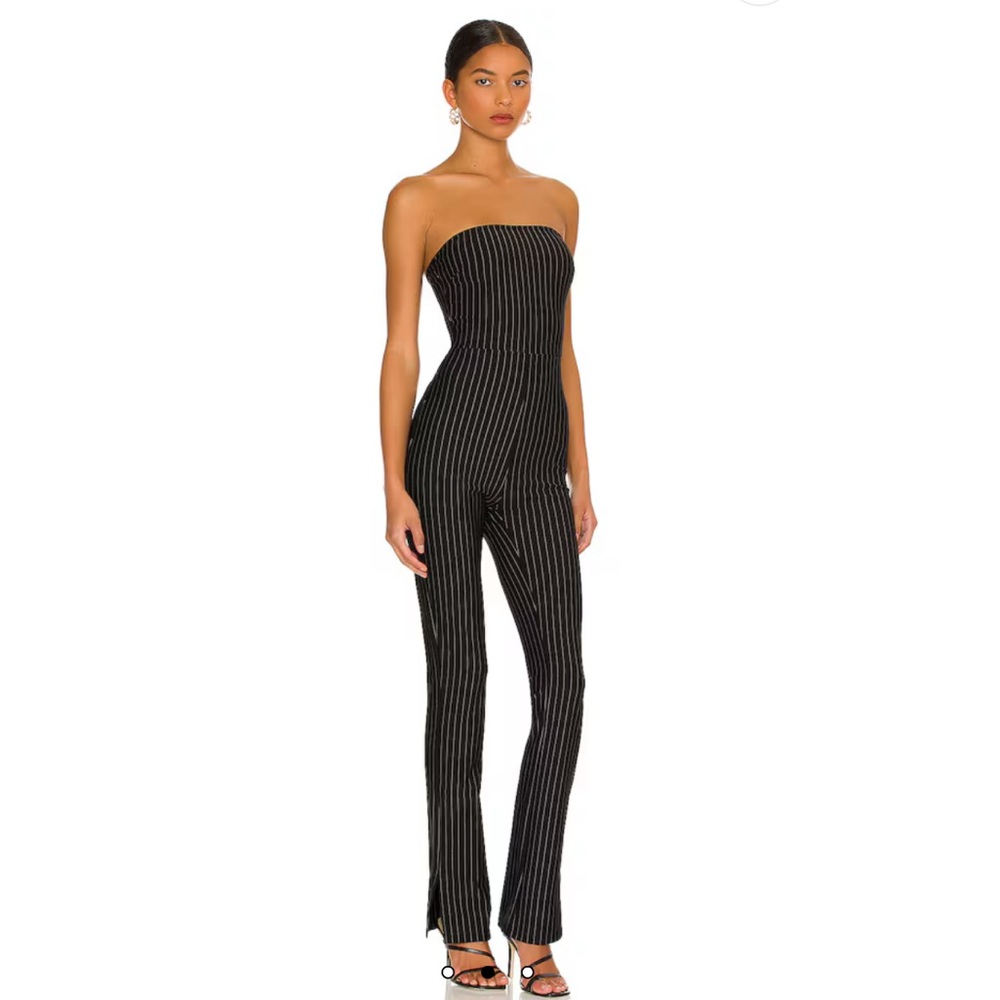 SUPERDOWN Kristina Jumpsuit in Black pinstripe